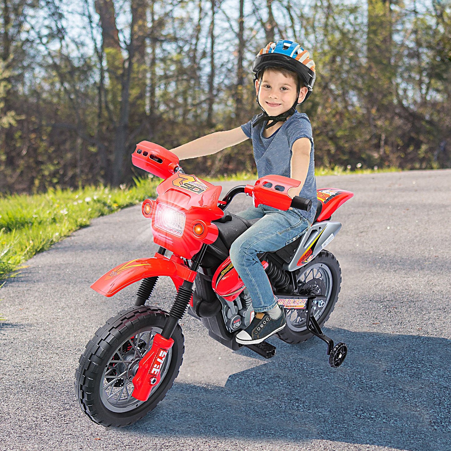 Aosom 6V Kid Electric Ride On Motorcycle Mini Dirt Bike Battery Scooter For 3-6 Year Old W/ Training Wheels Red | Aosom Canada