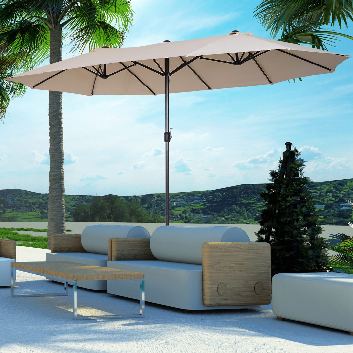 Outsunny 15ft Double-Sided Patio Umbrella Rectangular Parasol Sun Shelter Canopy Shade UV Protection w/ Hand Crank | Aosom Canada