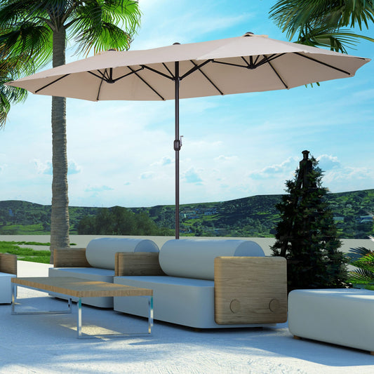 Outsunny 15ft Double-Sided Patio Umbrella Rectangular Parasol Sun Shelter Canopy Shade UV Protection w/ Hand Crank | Aosom Canada