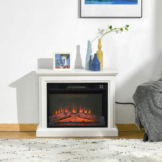 HOMCOM 31" Electric Fireplace with Dimmable Flame Effect and Mantel Freestanding Heater Corner Firebox with Log Hearth Remote Control | Aosom Canada