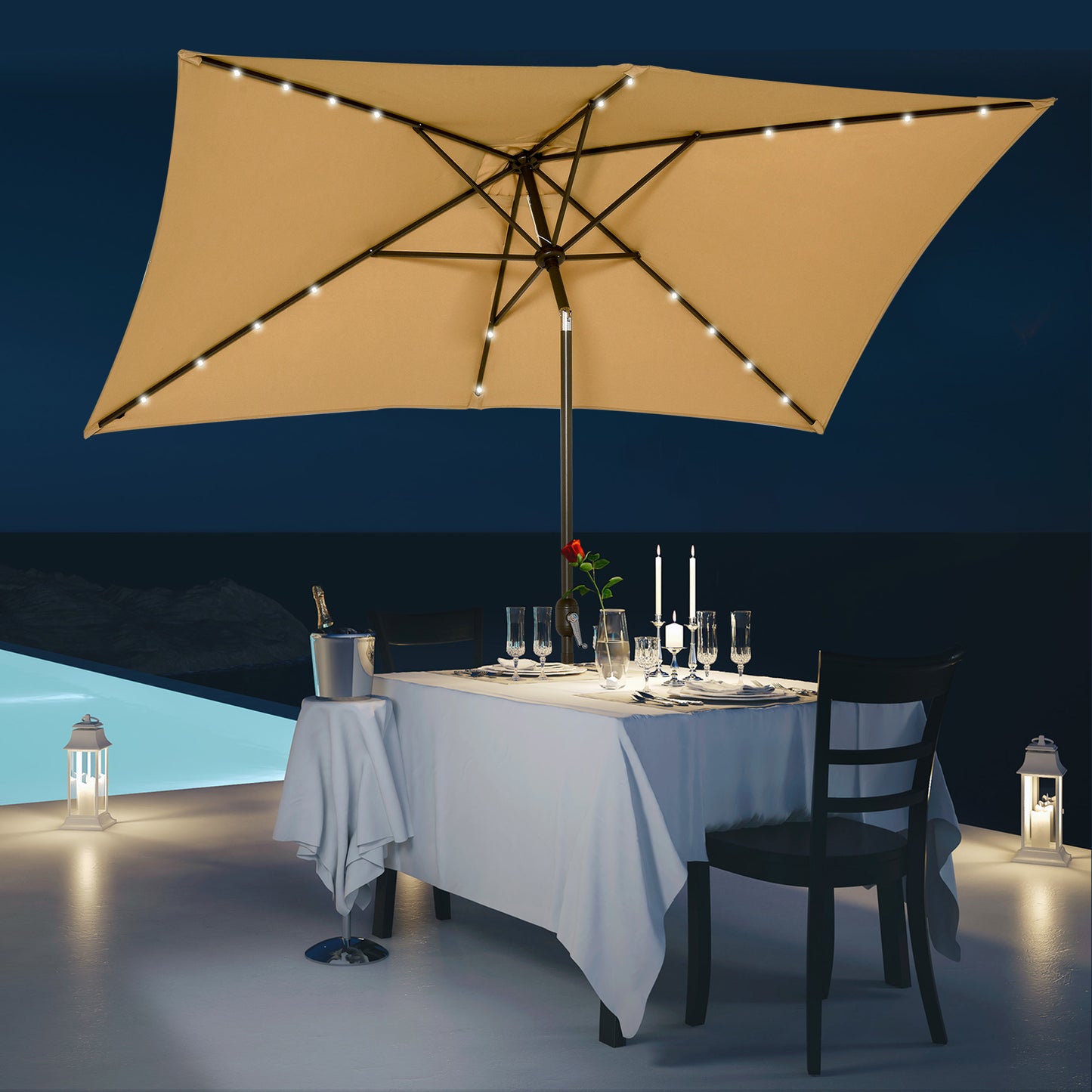 Outsunny Sun Umbrella Rectangular Patio Garden Sunshade Outdoor 20 LED Aluminum | Aosom Canada