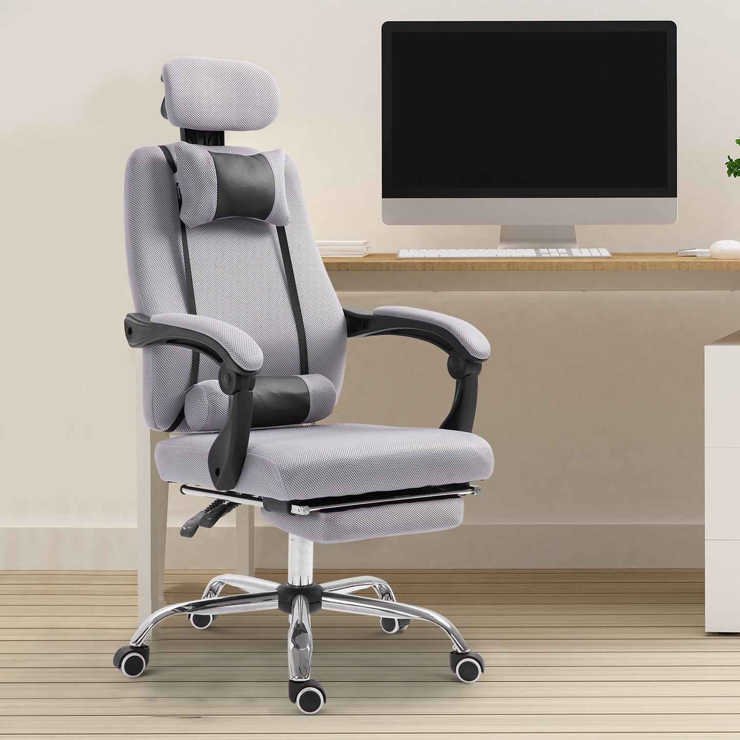 Vinsetto Ergonomic Executive Mesh Chair Gaming Seat Lumbar Support w/ Footrest Headrest Grey | Aosom Canada