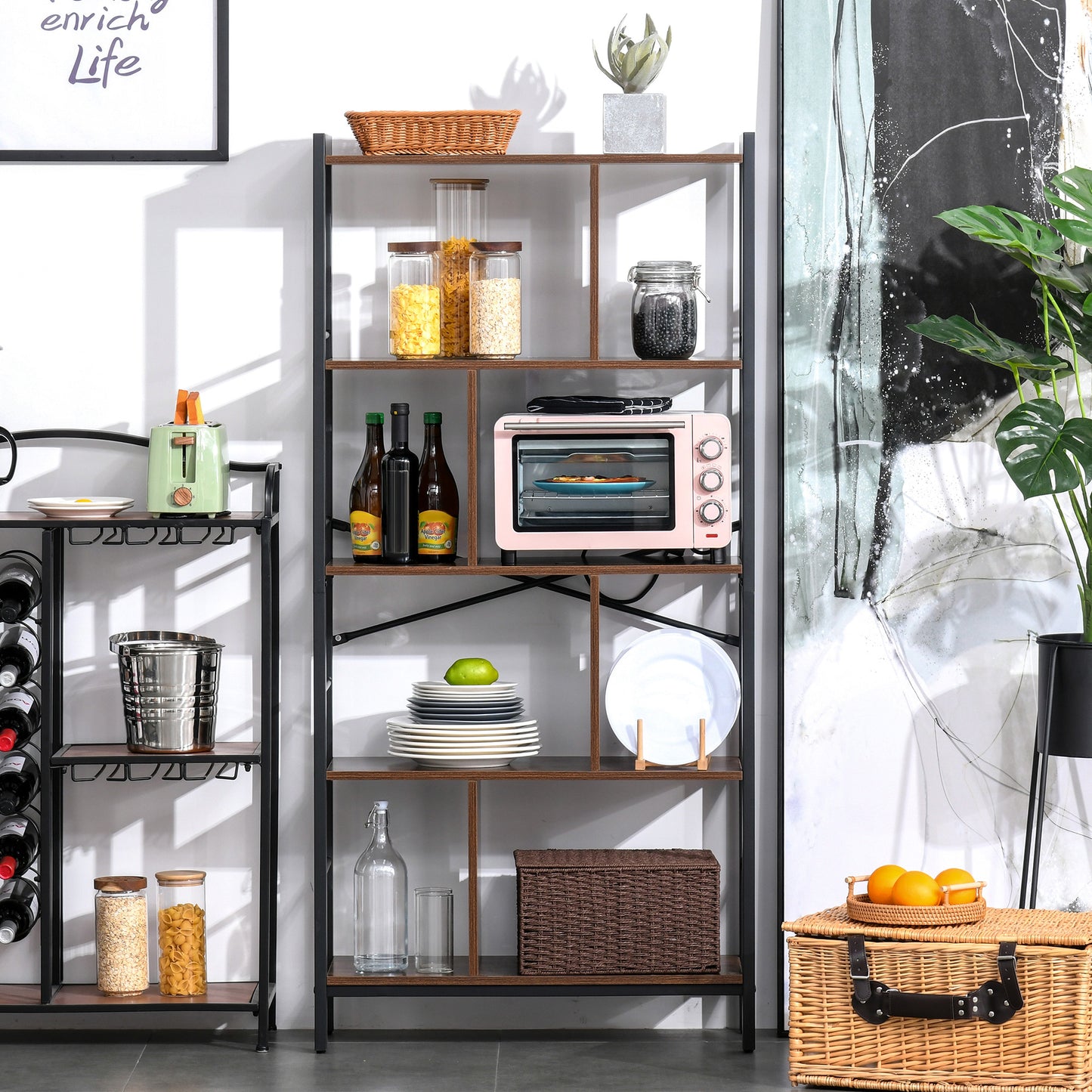 HOMCOM Industrial Bookshelf, Bookcase with 4-Tier Storage Rack furniture for Living Room Office | Aosom Canada
