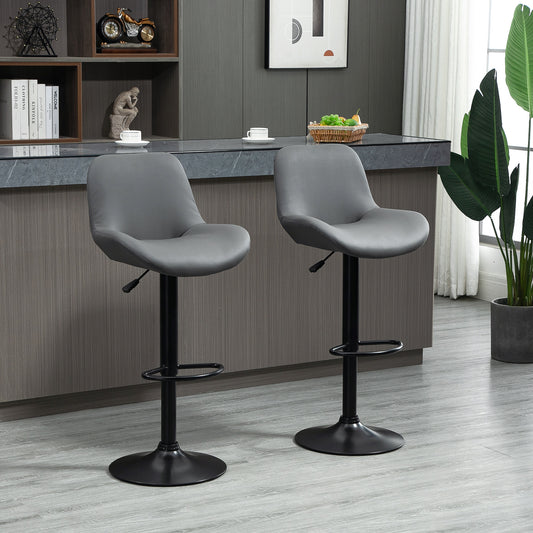 HOMCOM PU Leather Bar Stools Set of 2, Adjustable Height Swivel Bar Chairs with Footrest for Home Pub Area, Grey | Aosom Canada