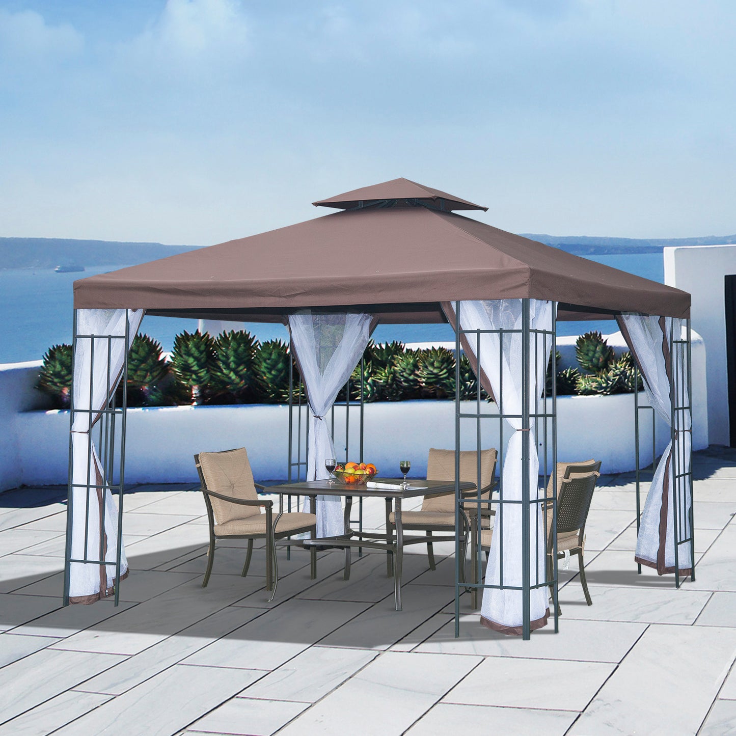 Outsunny 10'x10' Garden Gazebo Patio Canopy Portable Party Event Backyard w/ Mosquito Netting Coffee | Aosom Canada