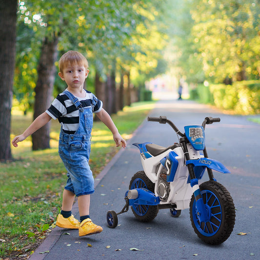 Aosom Kids Dirt Bike Battery-Powered Ride-On Electric Motorcycle with Charging 12V Battery, Training Wheels Blue | Aosom Canada