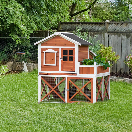 PawHut 44" Chicken Coop, Wooden Hen Run House, Rabbit Hutch with Nesting Box, Removable Tray, Asphalt Roof, Planting Lattice, Orange | Aosom Canada