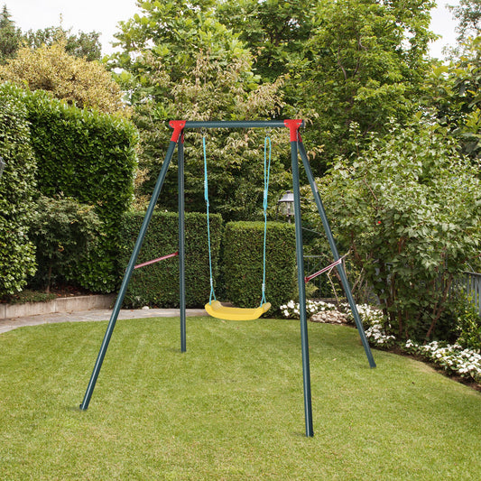 Outsunny Metal Swing Set with Adjustable Rope Heavy Duty A-Frame Stand Backyard Outdoor Playset for Kids Fun 6-12 Years Old Green | Aosom Canada
