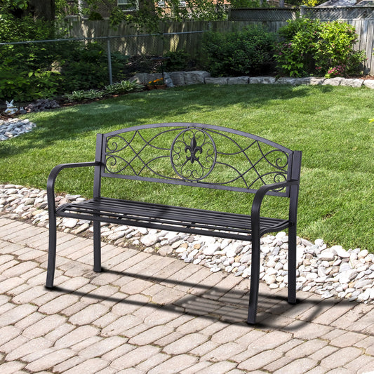 Outsunny 51" Outdoor Patio Garden Bench Metal Frame All Weather Black | Aosom Canada