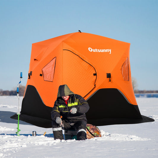 Outsunny 90.5" Pop-up Ice Fishing Shelter Tent for 4 People -40℃ Portable w/ Carry Bag Zippered Doors Ground Stakes Oxford Fabric | Aosom Canada