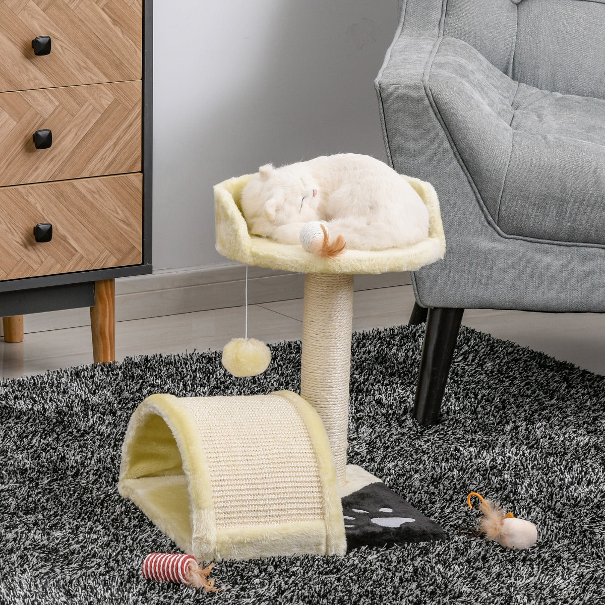 PawHut 17" Cat Scratching Post Cat Tree Canada Cat Tower Kitty House condo furniture Beige | Aosom Canada