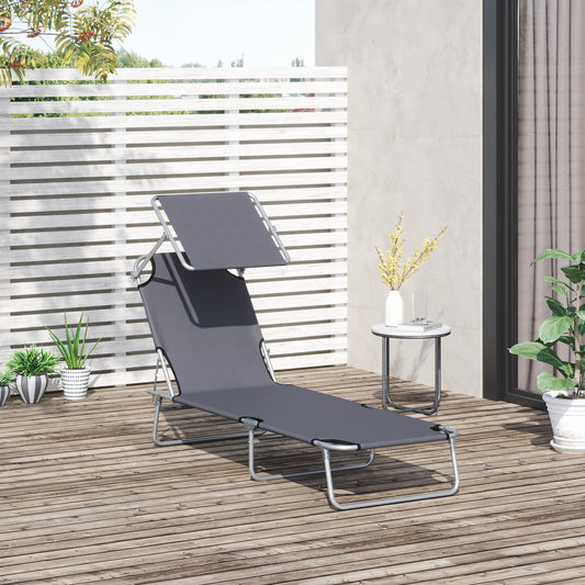 Outsunny Adjustable Garden Chaise Lounge Outdoor Camping Beach Lounging Bed Reclining Seat Portable with Sun Shade (Grey) | Aosom Canada