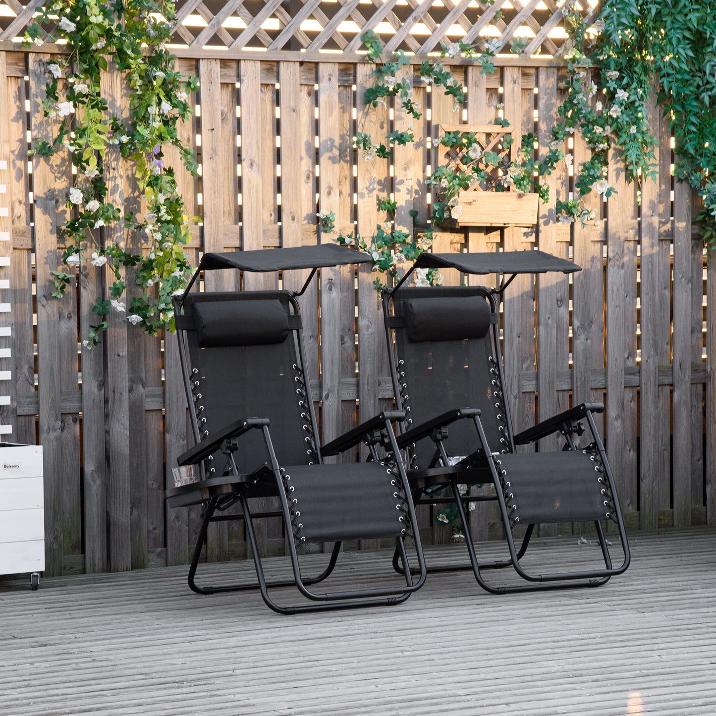 Outsunny 2 piece Zero Gravity Chair Adjustable Patio Lounge Chair Reclining Seat W/ Cup Holder & Canopy Shade Black | Aosom Canada