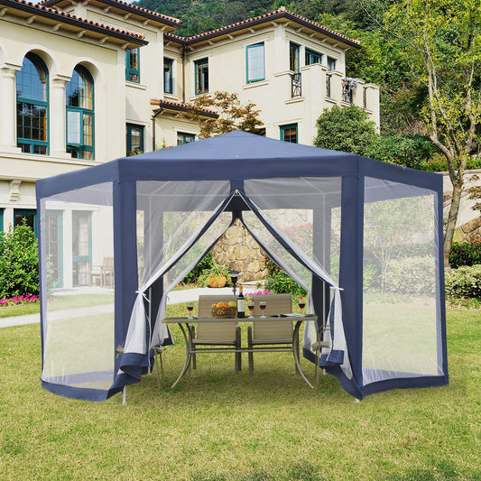 Outsunny Φ13' Hexagon Patio Gazebo Tent Garden Party Outdoor Activity Event Canopy Quick Sun Shelter Pavilion, Blue | Aosom Canada