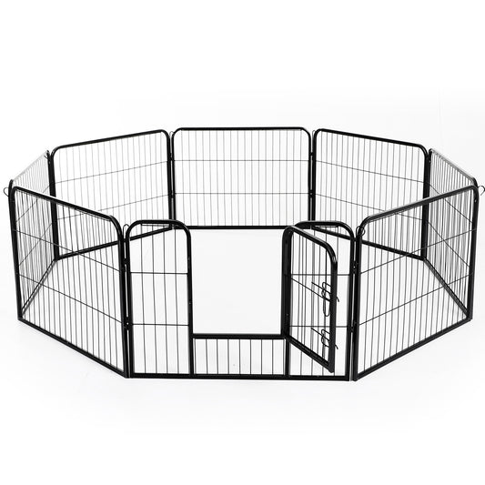 PawHut 8 Panel Pet Playpen 24-inch Tall Heavy-Duty Iron Metal Dog Cat Exercise Indoor/Outdoor Black | Aosom Canada