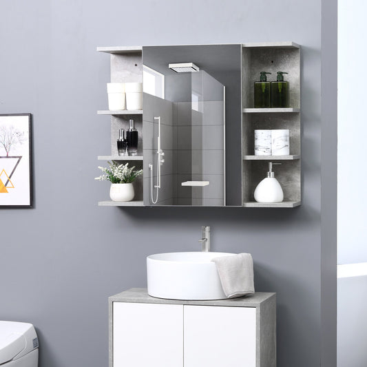 kleankin 32 Inch x 8 Inch Bathroom Medicine Cabinet, Wall Mounted Storage Organizer with Mirror Door, 6 Open Shelves, Grey | Aosom Canada