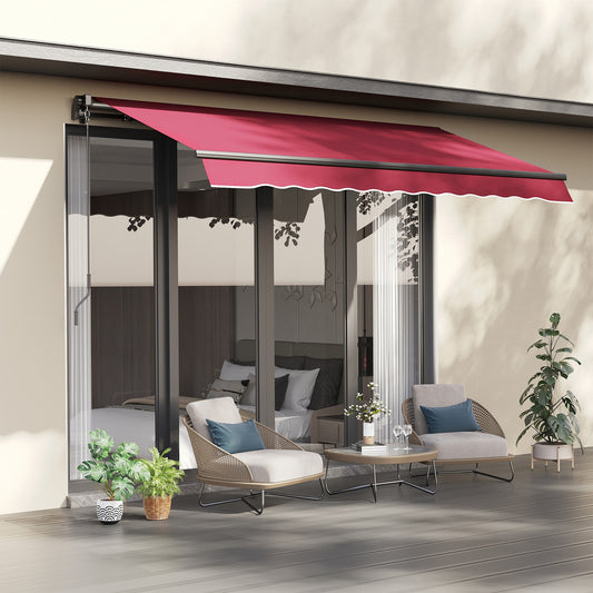 Outsunny 10' x 8' Manual Retractable Awning Sun Shade Shelter for Patio Deck Yard with UV Protection and Easy Crank Opening, Red | Aosom Canada