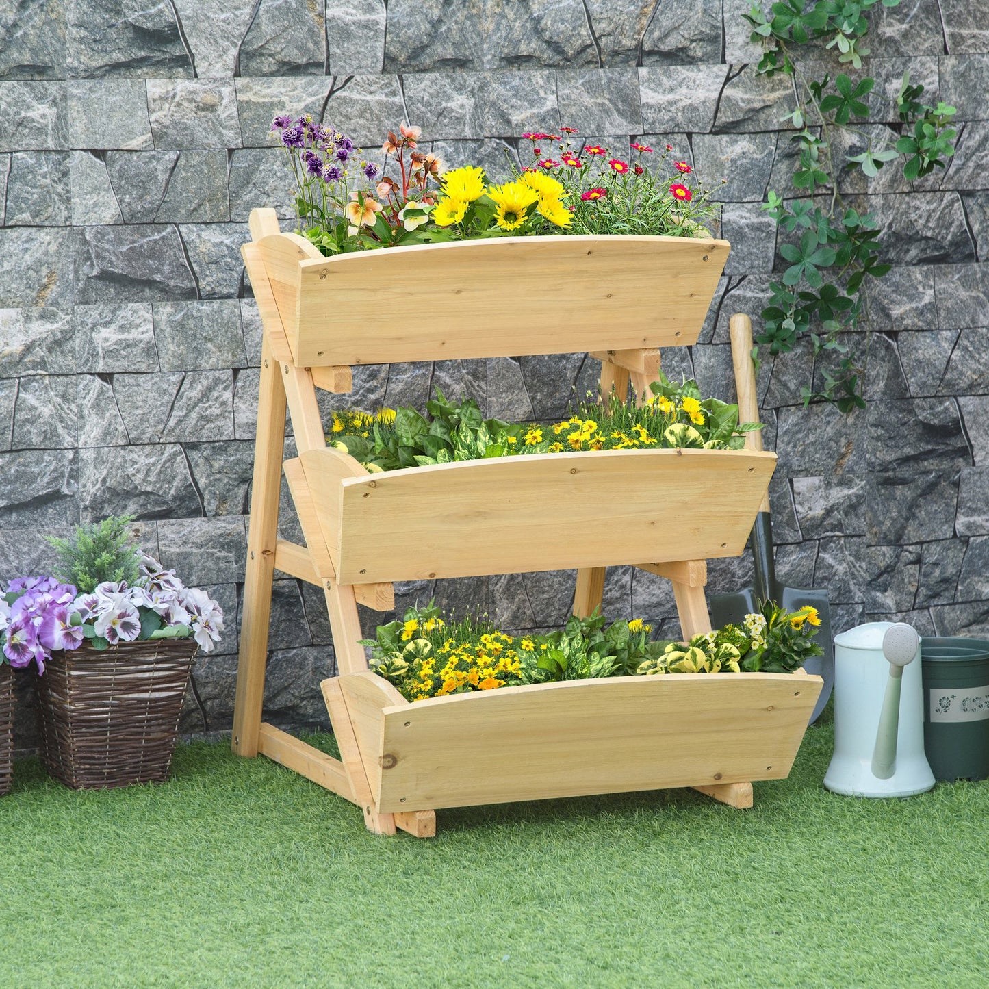 Outsunny 3 Tier Raised Garden Bed, Vertical Wooden Elevated Planter Box Kit, Plant Stand for Flowers, Vegetables, Herbs | Aosom Canada