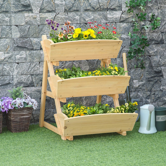 Outsunny 3 Tier Raised Garden Bed, Vertical Wooden Elevated Planter Box Kit, Plant Stand for Flowers, Vegetables, Herbs | Aosom Canada