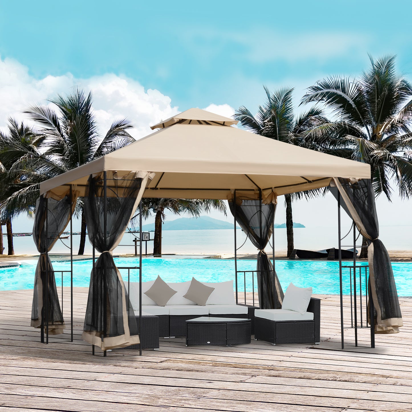 Outsunny 10x10ft Patio Gazebo Double Top Pavilion Canopy Event Party Tent Shelter Yard Sun Shade Steel Frame w/ Mosquito Netting | Aosom Canada