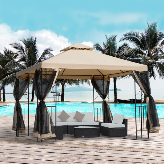 Outsunny 10x10ft Patio Gazebo Double Top Pavilion Canopy Event Party Tent Shelter Yard Sun Shade Steel Frame w/ Mosquito Netting | Aosom Canada