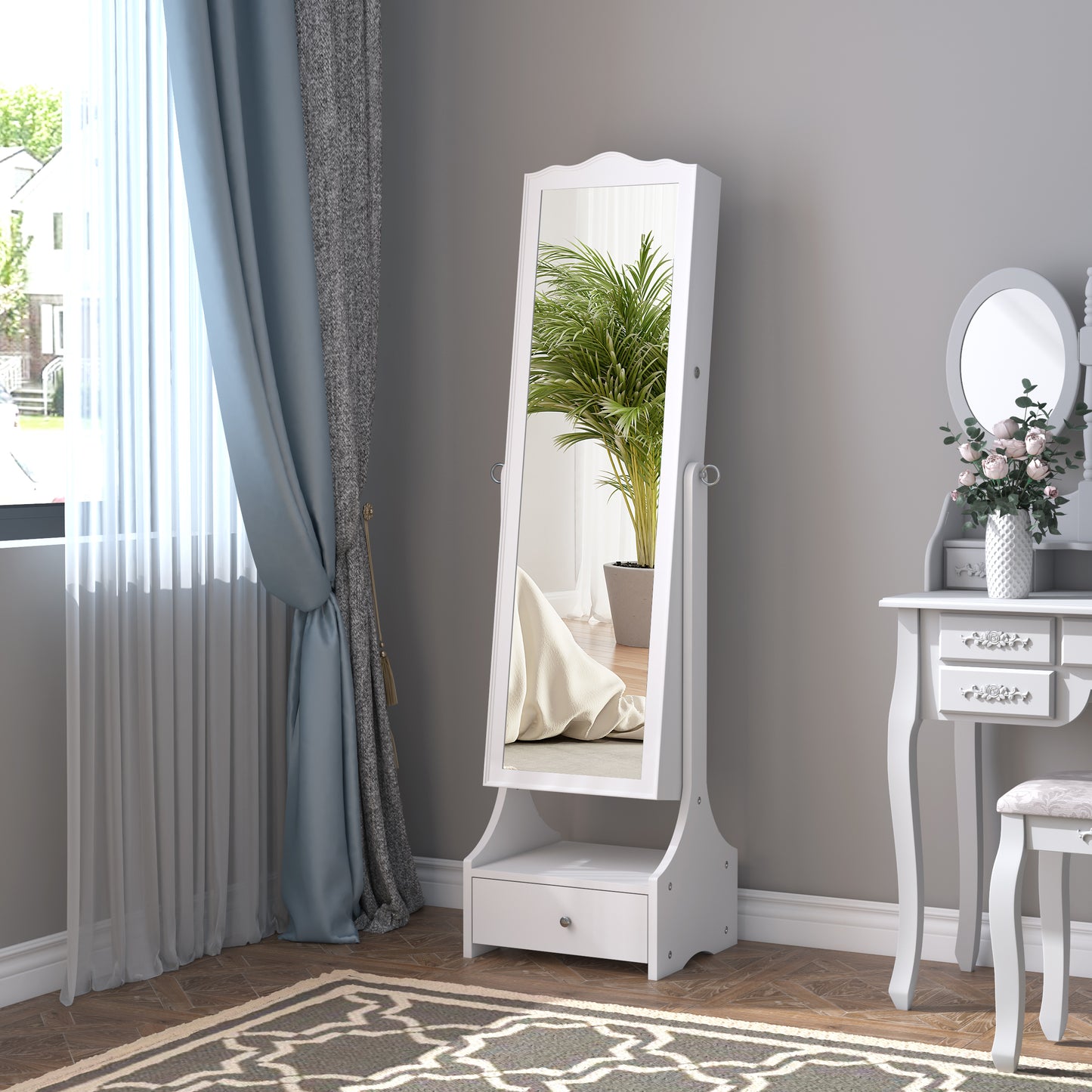 HOMCOM Standing Jewelry Cabinet Organizer Jewelry Armoire with LED Lights, Full Length Mirror, Adjustable Angle, White | Aosom Canada