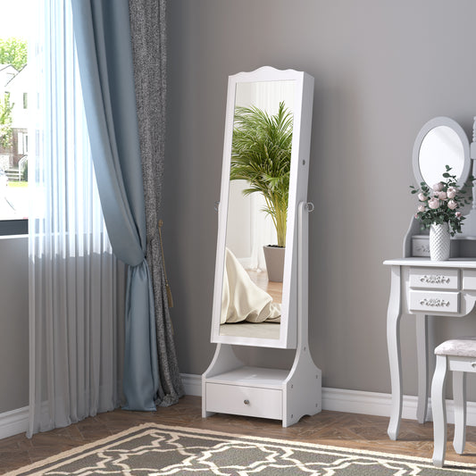 HOMCOM Standing Jewelry Cabinet Organizer Jewelry Armoire with LED Lights, Full Length Mirror, Adjustable Angle, White | Aosom Canada