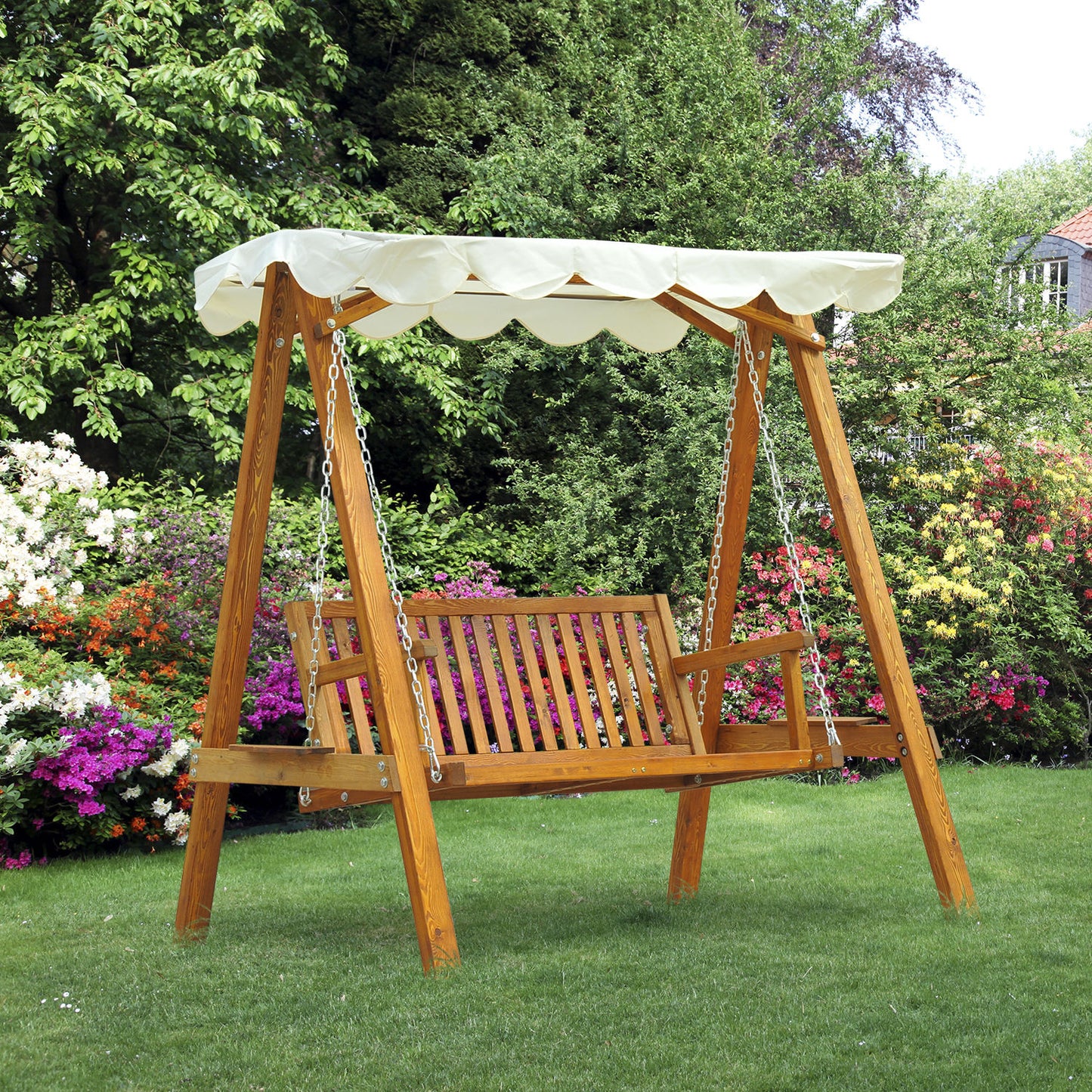 Outsunny 2 Seater Wooden Swing Chair Heavy-Duty Patio Garden Outdoor w/ Canopy | Aosom Canada