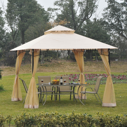 Outsunny 10x10ft Double Tier Garden Gazebo Canopy Sunshade Tent Water-Resistant Anti-UV Roof w/ Metal Frame and Mesh Sidewalls | Aosom Canada