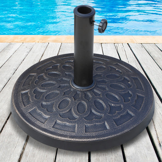 Outsunny 17" Round Resin Umbrella Base Stand Market Parasol Holder & Easy Setup, for Φ1.5", Φ1.89" Pole, Bronze | Aosom Canada
