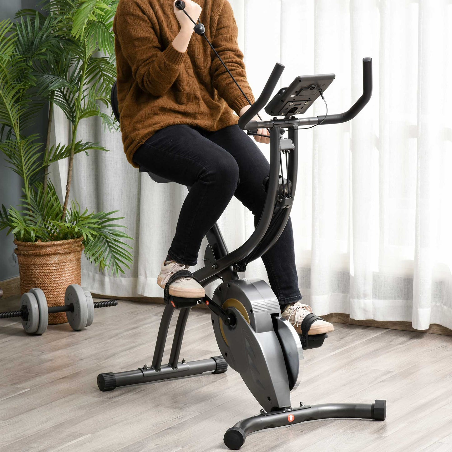 Soozier|HOMCOM Recumbent Exercise Bike Stationary Adjustable Pressure Control Resistance Foldable w/ LCD & Elastic Rope  Grey | Aosom Canada