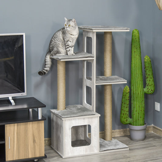 PawHut 45" Deluxe Plush Cat Tree Tower Activity Center Climbing Frame Kitten Play House with Jute Scratching Posts Condo Perch Cushion | Aosom Canada