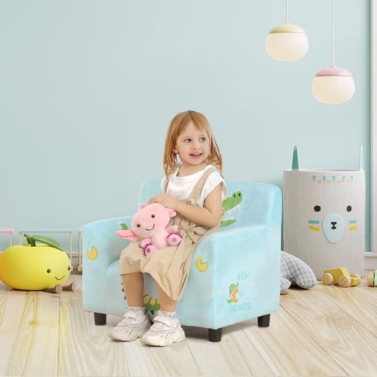 Qaba Kids Sofa, Armrest Chair for Preschool, Toddler Couch for Kids Room, Super-soft Velvet, Eucalyptus Wood, Light Blue | Aosom Canada