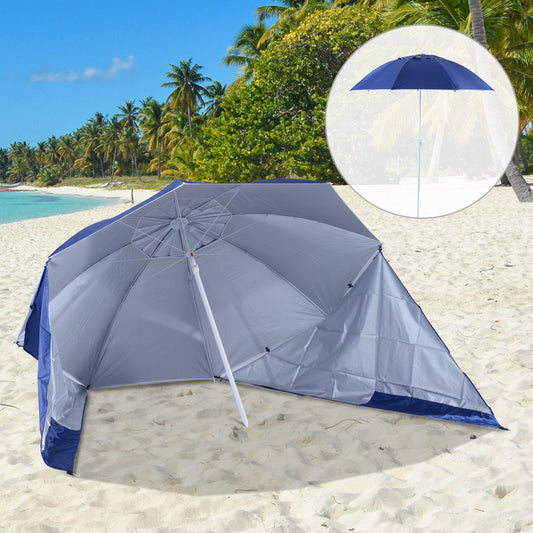 Outsunny 7.5ft 2-in-1 Umbrella Shelter Beach Sport Umbrella with Silver Coated UV50 Protection, Blue | Aosom Canada