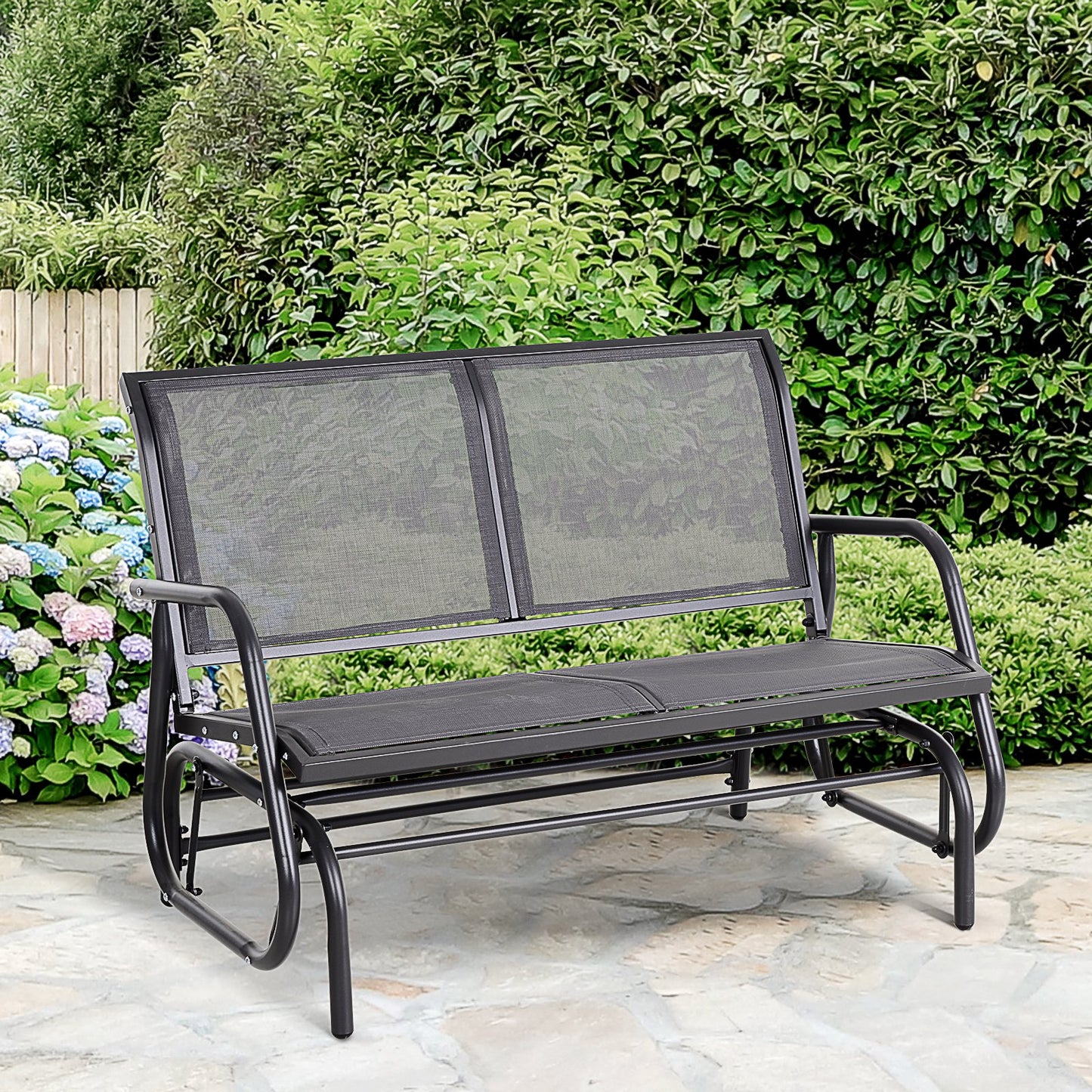 Outsunny HOMCOM 2 Person Patio Glider Double Bench Rocking Chair Steel Sling Fabric | Aosom Canada