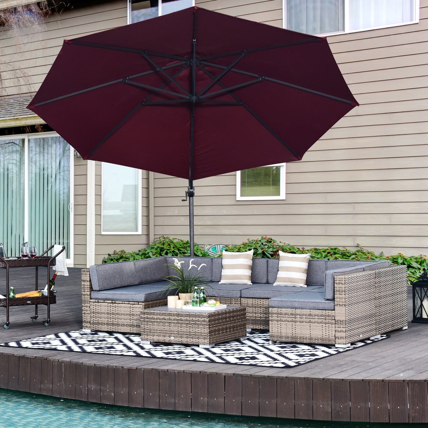 Outsunny 7 Pieces Outdoor Rattan Furniture Set, Patio Wicker Sectional Conversation Sofa Set w/ Cushions, Grey | Aosom Canada