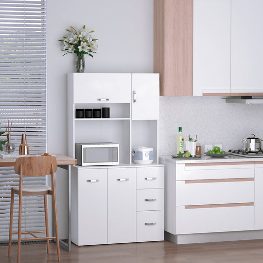HOMCOM 66" Wood Kitchen Pantry Storage Cabinet Microwave Oven Stand with Storage - White | Aosom Canada
