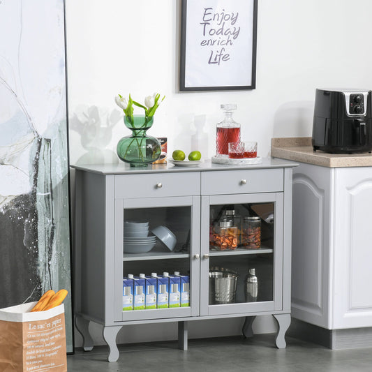 HOMCOM Retro Style Kitchen Sideboard Serving Buffet Storage Cabinet Cupboard with Glass Doors and Drawers, Adjustable Shelves | Aosom Canada