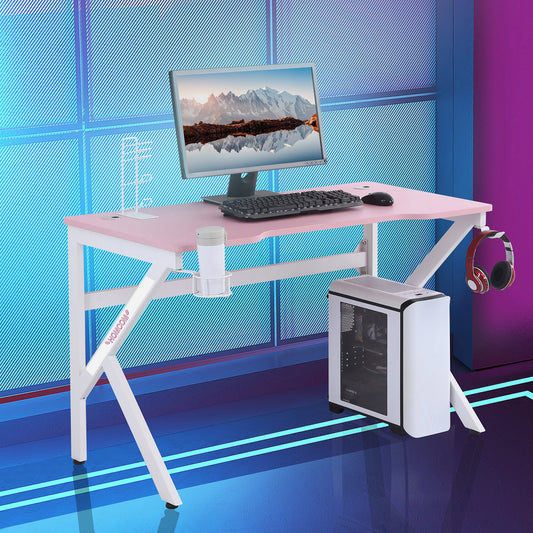 HOMCOM Gaming Desk Computer Table Racing Style for E-sport Room Office PC Workstation, 47.25" x 23.5" x 28.75", Pink | Aosom Canada