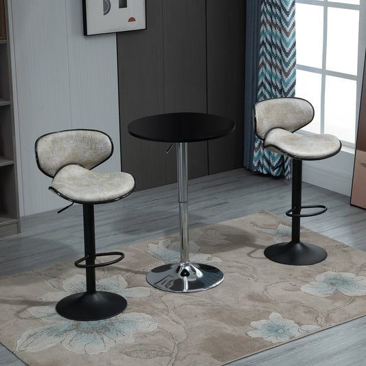 HOMCOM Vintage Bar Stool Set of 2 Faux Leather Adjustable Height Armless Chairs with Swivel Seat, Grey | Aosom Canada