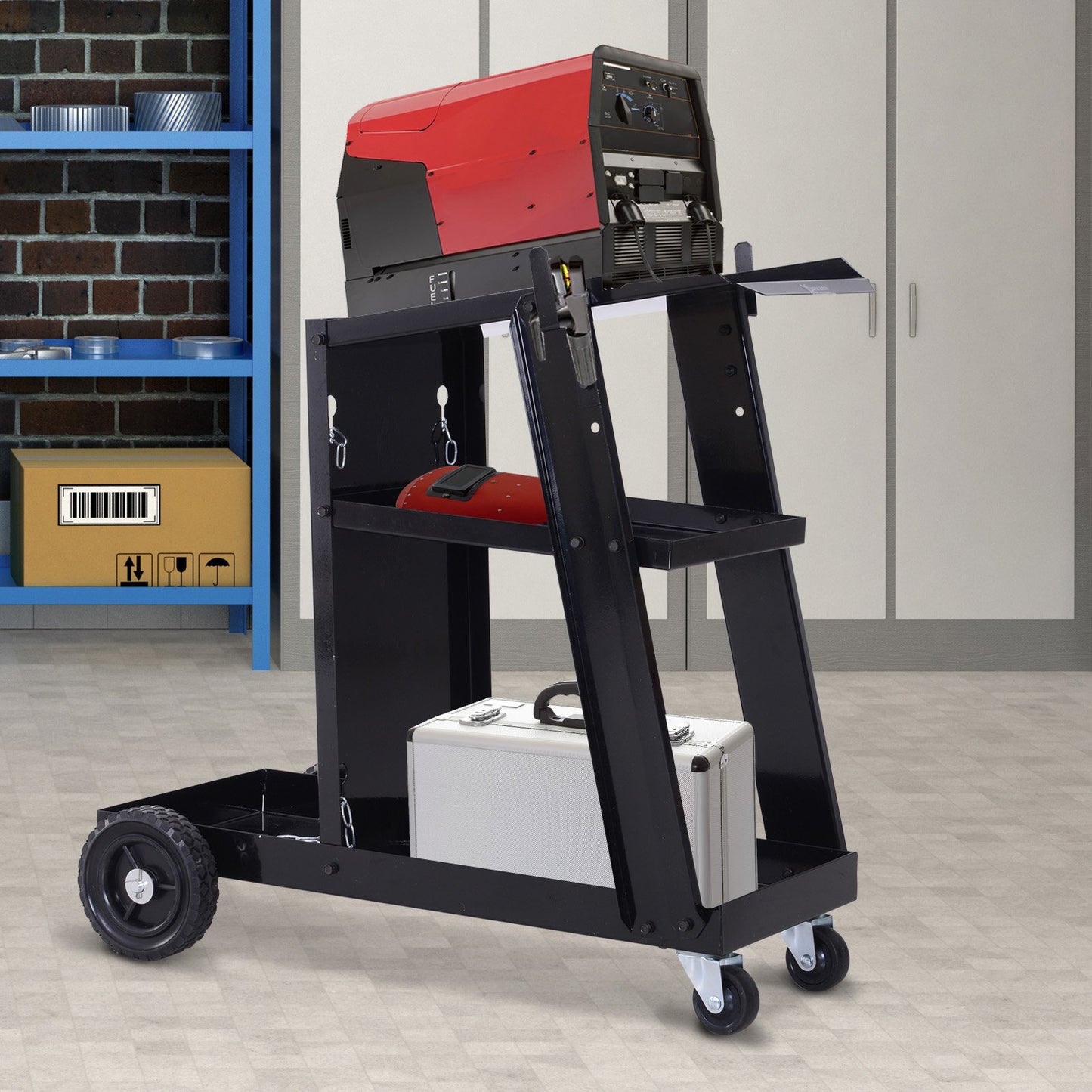 DURHAND Welding Cart 3 Tier Welder Trolley Garage Welding/Plasma Cutter Cart for Tanks Gas Bottles w/ Safety Chain Black | Aosom Canada
