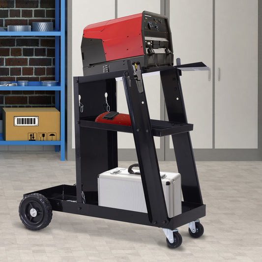 DURHAND Welding Cart 3 Tier Welder Trolley Garage Welding/Plasma Cutter Cart for Tanks Gas Bottles w/ Safety Chain Black | Aosom Canada