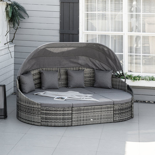 Outsunny 4 Pieces Patio PE Wicker Lounge Set,  Round Sofa Bed with Canopy, Cushion, and Pillows | Aosom Canada