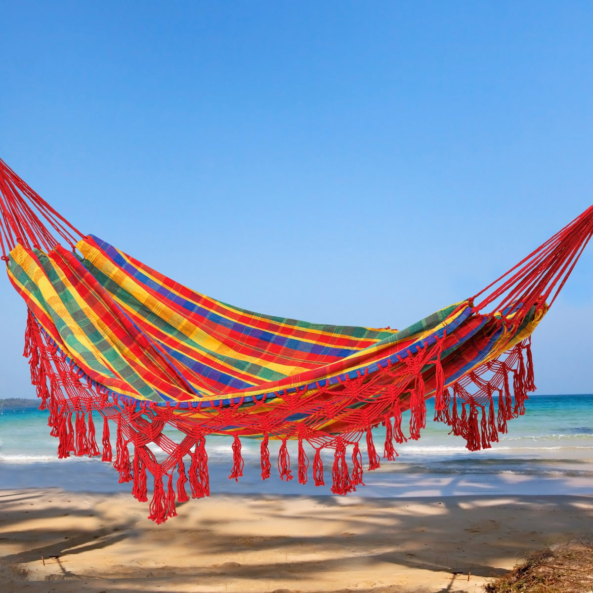 Outsunny Brazilian Style Hammock Extra Large Cotton Hanging Camping Bed with Carrying Bag, for Patio Backyard Poolside, Rainbow Stripe | Aosom Canada