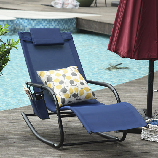 Outsunny Breathable Mesh Rocking Chair Patio Rocker Lounge for Indoor Outdoor Recliner Seat w/ Removable Headrest for Garden Patio Blue | Aosom Canada