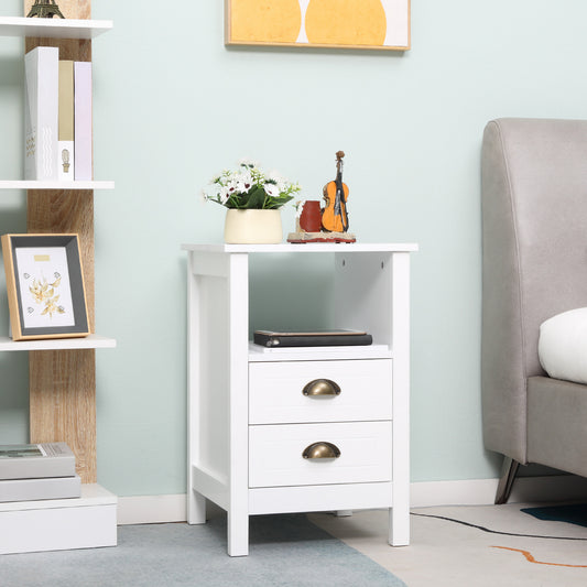HOMCOM Modern End Table with 2 Drawers and Storage Shelf, Accent Sofa Side Table for Living Room, White | Aosom Canada