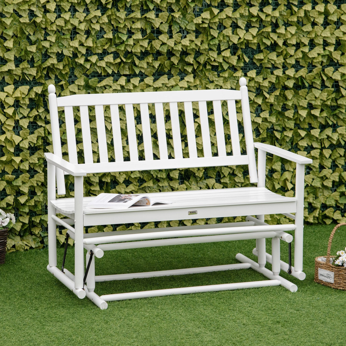 Outsunny 2 Seats Patio Glider Bench Outdoor Swing Rocking Chair Loveseat with Sturdy Wooden Frame, White | Aosom Canada