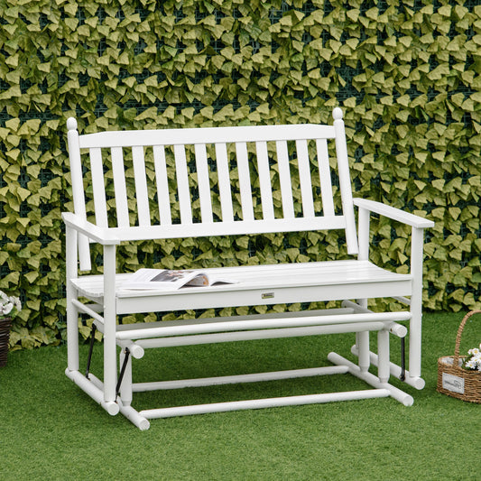 Outsunny 2 Seats Patio Glider Bench Outdoor Swing Rocking Chair Loveseat with Sturdy Wooden Frame, White | Aosom Canada