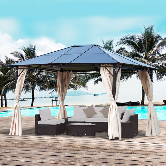Outsunny 10'x12' Outdoor Hard Top Gazebo Polycarbonate Panel Garden Duluxe Pavilion Shelter Canopy BBQ Sunshade with Removable Curtains | Aosom Canada