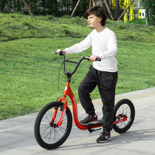 Aosom Youth Scooter Adjustable Height, Front Rear Dual Brakes, Inflatable Wheels 20-Inch 16-Inch, for 10+ Years, Red | Aosom Canada